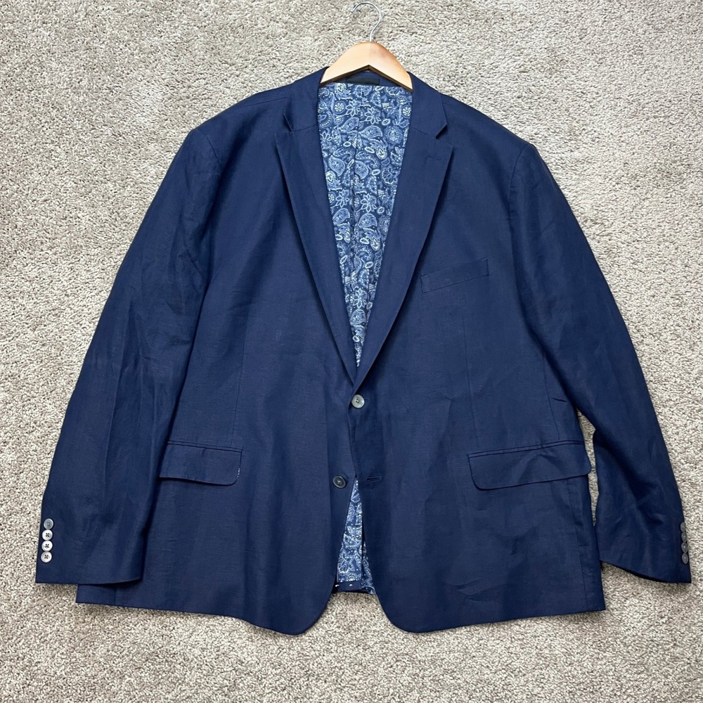 Lauren Ralph Lauren Suit Coat Blazer Men 54R Navy Blue 100% Linen Paisley Lining